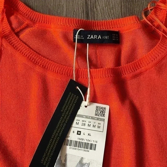 NWT Zara Crew Neck Ribbed  Orange Fine Knit Sweater - M - Picture 3 of 8